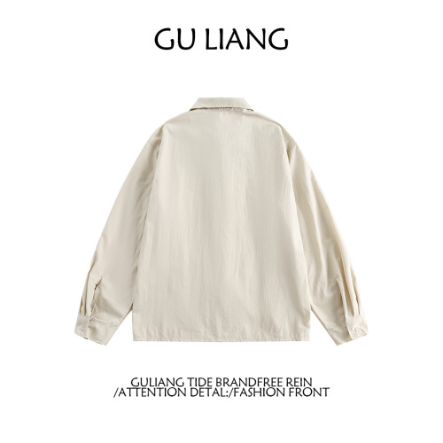 GU LIANG「設計師品牌」/男女同款/小衆國潮純色中式盤釦百搭襯衫