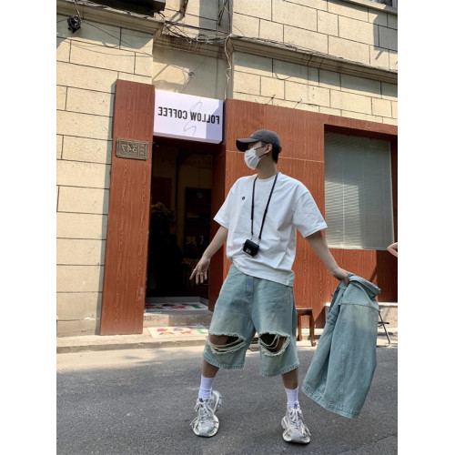 美式復古水洗做舊廢土風牛仔馬甲短褲套裝男夏季設計感搭配一整套