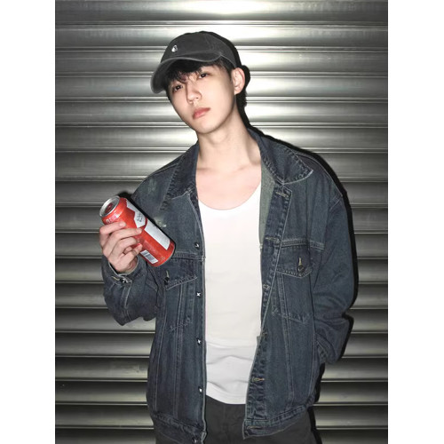 cleanfit美式復古牛仔外套男春季新款水洗繙領工裝夾克潮牌男穿搭