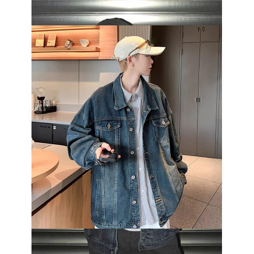 cleanfit美式復古牛仔外套男春季新款水洗繙領工裝夾克潮牌男穿搭