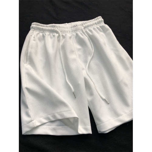 華夫格白色運動短褲男女夏季薄款純色寬鬆休閒濶腿褲男五分褲男款