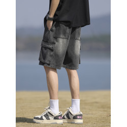 寬鬆短褲男新款休閒工裝褲子夏季牛仔褲男生薄款直筒褲美式五分褲