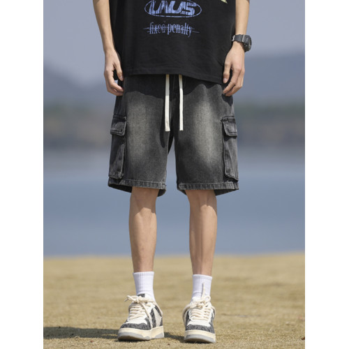 寬鬆短褲男新款休閒工裝褲子夏季牛仔褲男生薄款直筒褲美式五分褲