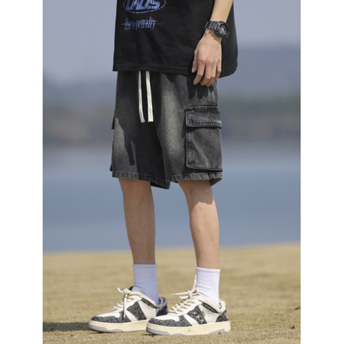 寬鬆短褲男新款休閒工裝褲子夏季牛仔褲男生薄款直筒褲美式五分褲