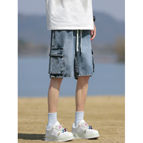 寬鬆短褲男新款休閒工裝褲子夏季牛仔褲男生薄款直筒褲美式五分褲