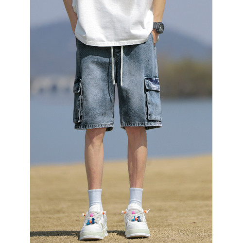 寬鬆短褲男新款休閒工裝褲子夏季牛仔褲男生薄款直筒褲美式五分褲