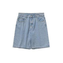 BOYUE帛躍基礎款簡約純色直筒牛仔短褲美式復古街頭時尚五分褲男