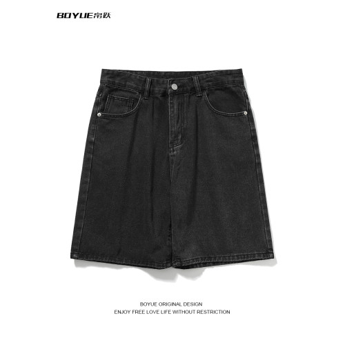 BOYUE帛躍基礎款簡約純色直筒牛仔短褲美式復古街頭時尚五分褲男