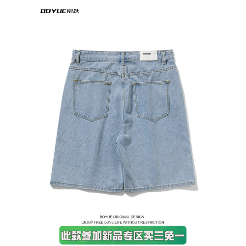 BOYUE帛躍基礎款簡約純色直筒牛仔短褲美式復古街頭時尚五分褲男