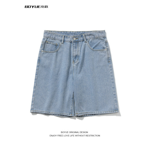 BOYUE帛躍基礎款簡約純色直筒牛仔短褲美式復古街頭時尚五分褲男