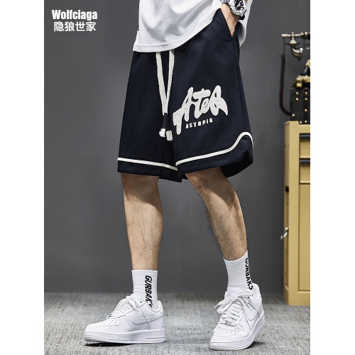 短褲男2025新款夏季美式潮流字母印花寬鬆中褲男生運動休閒五分褲