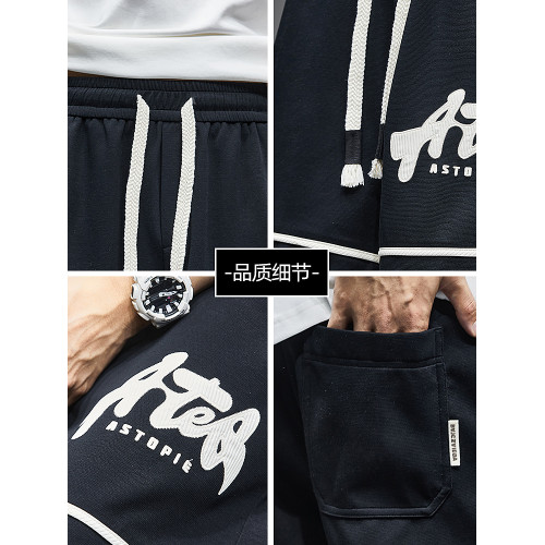 短褲男2025新款夏季美式潮流字母印花寬鬆中褲男生運動休閒五分褲