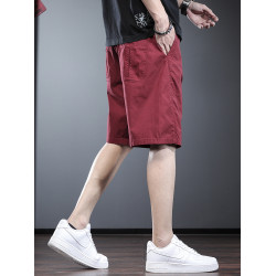 酒紅色短褲男夏季潮流寬鬆直筒中褲高級感歐美簡約工裝休閒五分褲