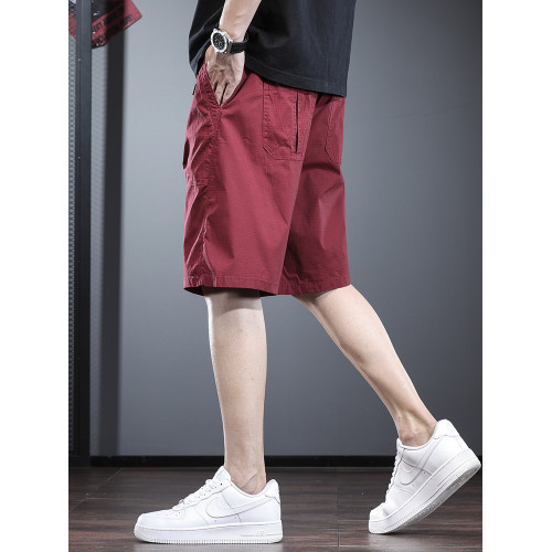 酒紅色短褲男夏季潮流寬鬆直筒中褲高級感歐美簡約工裝休閒五分褲