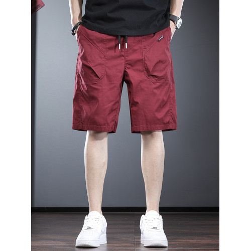 酒紅色短褲男夏季潮流寬鬆直筒中褲高級感歐美簡約工裝休閒五分褲
