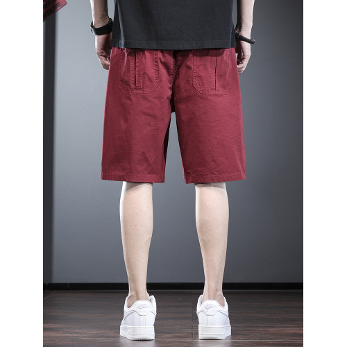 酒紅色短褲男夏季潮流寬鬆直筒中褲高級感歐美簡約工裝休閒五分褲