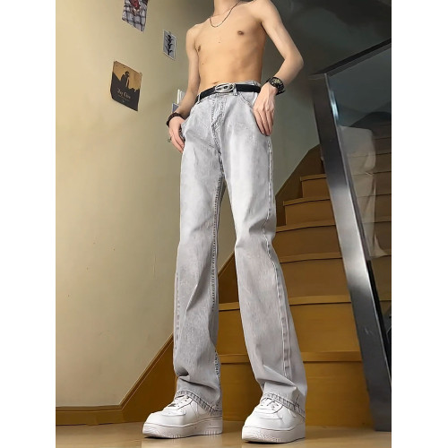 菸灰色牛仔褲男款春秋款2025新款春季美式高街褲子修身直筒微喇褲