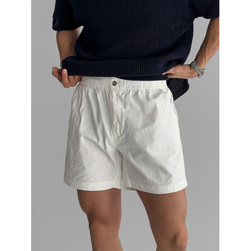 白色直筒松緊腰休閒短褲男士夏季薄款韓系四分褲休閒通勤速乾褲子