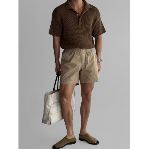 白色直筒松緊腰休閒短褲男士夏季薄款韓系四分褲休閒通勤速乾褲子