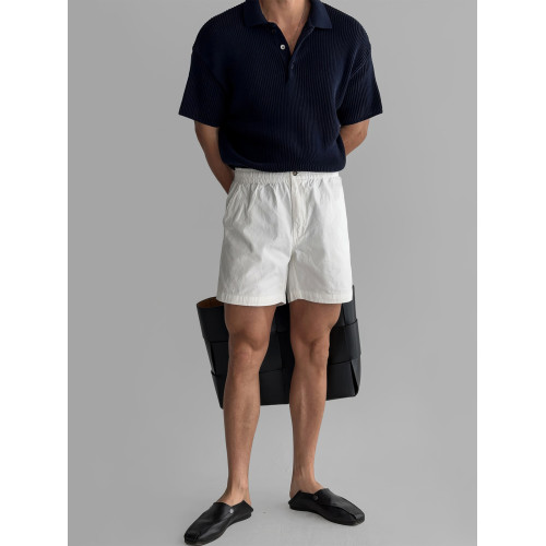 白色直筒松緊腰休閒短褲男士夏季薄款韓系四分褲休閒通勤速乾褲子