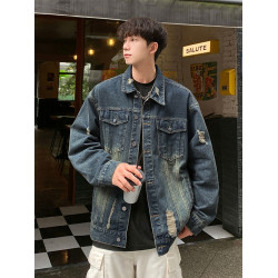 破洞牛仔外套男款秋冬2025新款美式復古痞帥男裝上衣男士工裝夾克