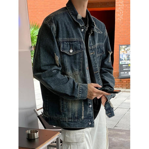 破洞牛仔外套男款秋冬2025新款美式復古痞帥男裝上衣男士工裝夾克