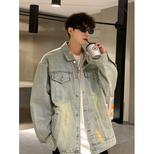 破洞牛仔外套男款秋冬2025新款美式復古痞帥男裝上衣男士工裝夾克
