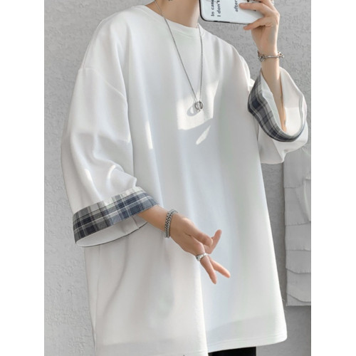 冰絲短袖t恤男款七分袖夏季時尚男裝美式重磅上衣寬鬆ins潮流衣服