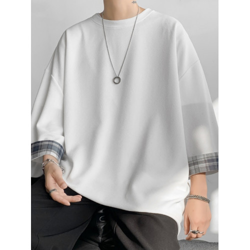 冰絲短袖t恤男款七分袖夏季時尚男裝美式重磅上衣寬鬆ins潮流衣服