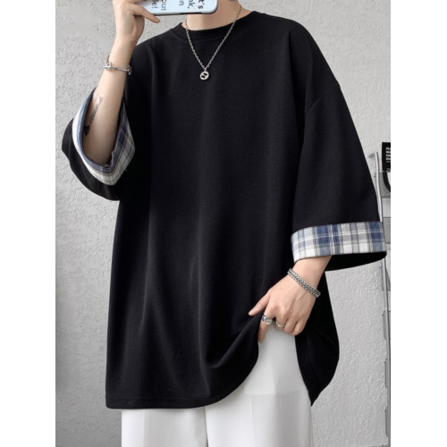 冰絲短袖t恤男款七分袖夏季時尚男裝美式重磅上衣寬鬆ins潮流衣服