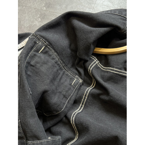 清貨特價！做舊磨爛三條杠拼色繙領工裝寬鬆牛仔衣夾克外套ZB237