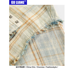 GU LIANG「設計師品牌」【潮流自定義】美式復古漸變休閒格子襯衫