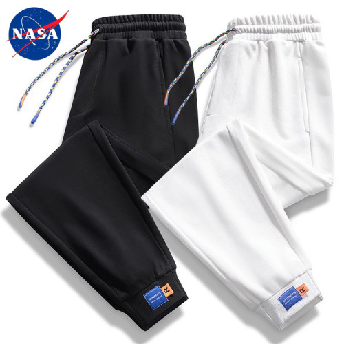 男士休閒褲子春秋季加絨加厚款2025新款純棉運動褲束腳灰色九分褲