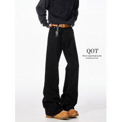 巴黎bootcut黑色彎刀牛仔褲男潮牌秋季寬鬆cleanfit微喇直筒褲子