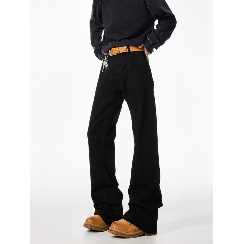 巴黎bootcut黑色彎刀牛仔褲男潮牌秋季寬鬆cleanfit微喇直筒褲子