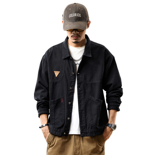 春秋牛仔外套男大碼夾克寬鬆工裝胖子肥佬加肥加大男裝上衣潮褂子