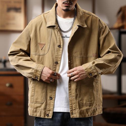 春秋牛仔外套男大碼夾克寬鬆工裝胖子肥佬加肥加大男裝上衣潮褂子