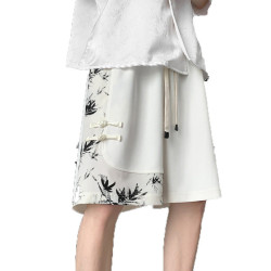 新中式國風水墨盤釦冰絲短褲男夏季2026新款寬鬆垂感五分褲子休閒