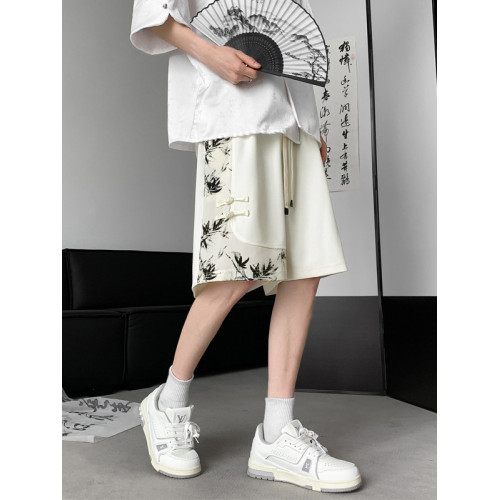 新中式國風水墨盤釦冰絲短褲男夏季2026新款寬鬆垂感五分褲子休閒