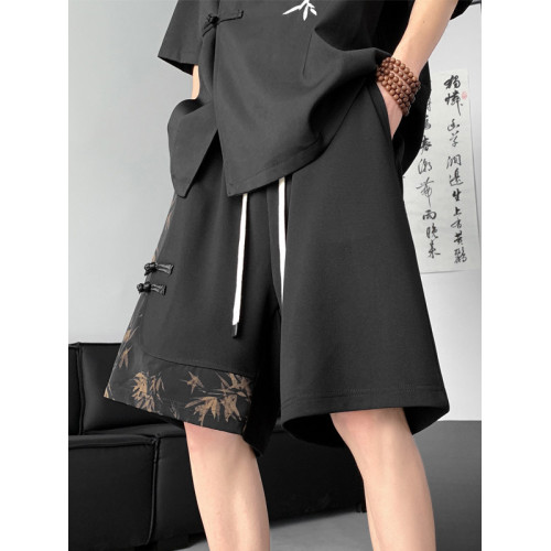 新中式國風水墨盤釦冰絲短褲男夏季2026新款寬鬆垂感五分褲子休閒