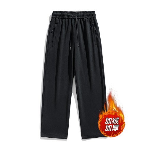 大碼加絨褲子男秋冬季直筒休閒長褲加肥加大男士運動束腳針織衛褲