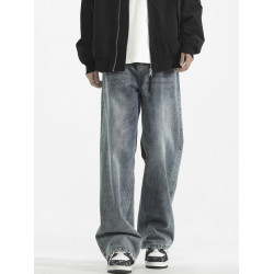 獵璞牛仔褲男士直筒復古褲子美式濶腿褲男生冬季新款休閒彎刀長褲