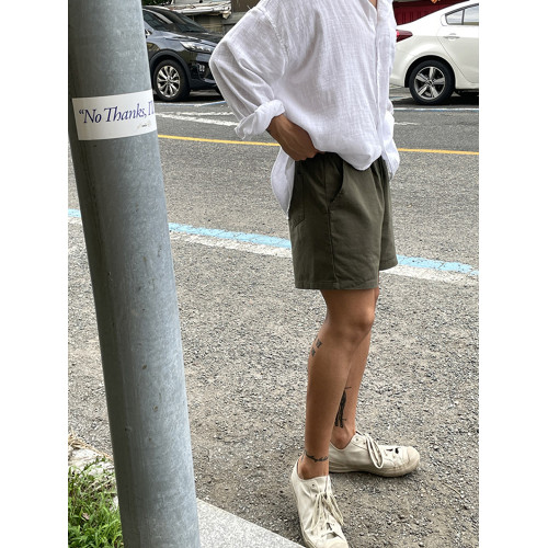 SSUMENAM亞麻短褲男夏季韓版直筒百搭五分褲寬鬆休閒褲子東大門