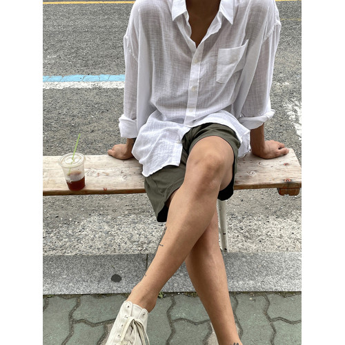 SSUMENAM亞麻短褲男夏季韓版直筒百搭五分褲寬鬆休閒褲子東大門