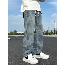 美式星空紋vibe牛仔褲子男士秋冬季新款寬鬆直筒cleanfit休閒長褲