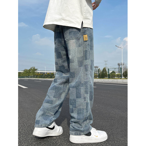 美式星空紋vibe牛仔褲子男士秋冬季新款寬鬆直筒cleanfit休閒長褲