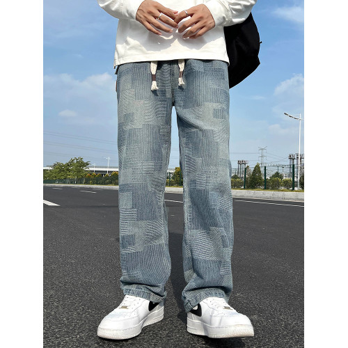 美式星空紋vibe牛仔褲子男士秋冬季新款寬鬆直筒cleanfit休閒長褲