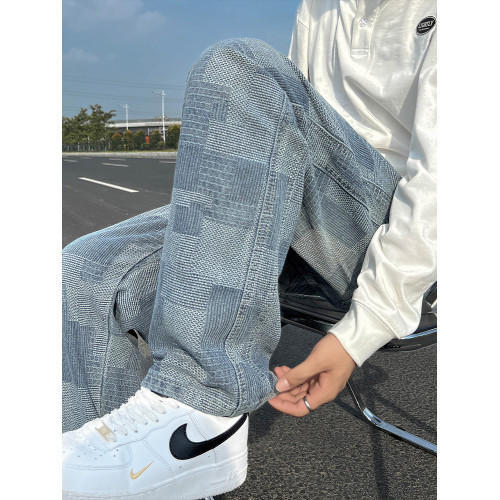 美式星空紋vibe牛仔褲子男士秋冬季新款寬鬆直筒cleanfit休閒長褲