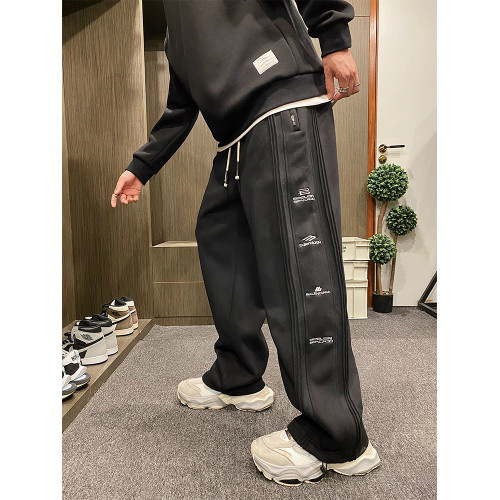 MXD UGLY美式潮牌復古做舊水洗髒髒灰直筒褲男秋冬季加絨抽繩衛褲