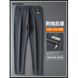 華夫格加絨保暖休閒褲男士秋冬新款寬鬆直筒長褲子潮流彈力運動褲